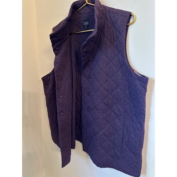 Eileen Fisher Womens Purple Quilted Vest Size 1X Pockets Snaps Fall Lightweight - Picture 4 of 11